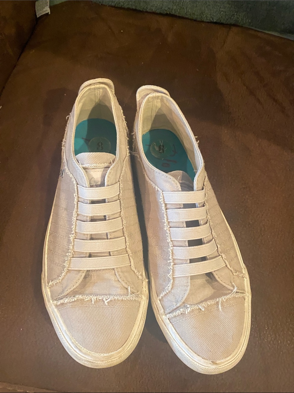 Blowfish Frayed-Edge Slip-On Sneakers in Light Beige